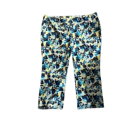 D&Co. Pants - d & co Active 4X Yoga Pants Blue/Teal/Yellow Floral Print Stretchy Comfortable